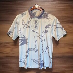Swannies Golf Shirt Men L Blue Performance Birds Cool Short Sleeve Golf Course‎